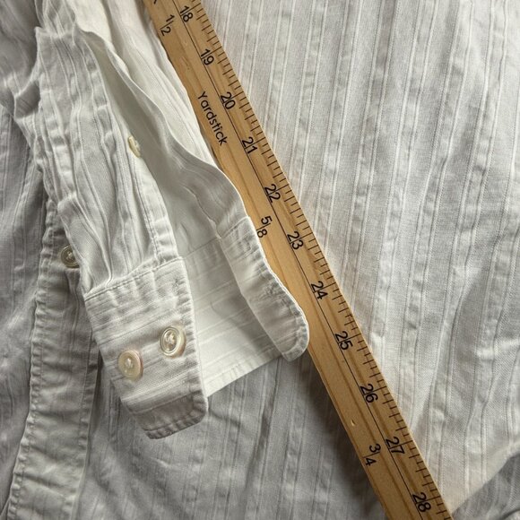 Faconnable Cotton Large Button-Down Striped White Men Pocket Long Sleeve Shirt - Picture 13 of 16